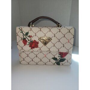 BABY PHAT Women's Purse Ivory/Rose Handbag W/ Brown Handle Logo Cat Small